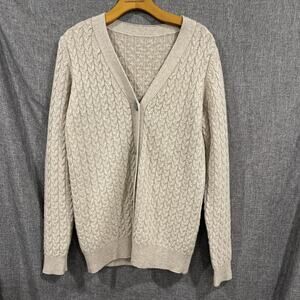 Women M Cardigan Sweater Beige Cable Knit Grandpa Academia Preppy Quiet Luxury